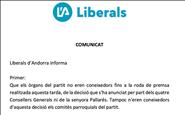 Liberals "respecta la decisió" de Pallarés i els consellers generals i es manté a l'espera de la comunicació oficial