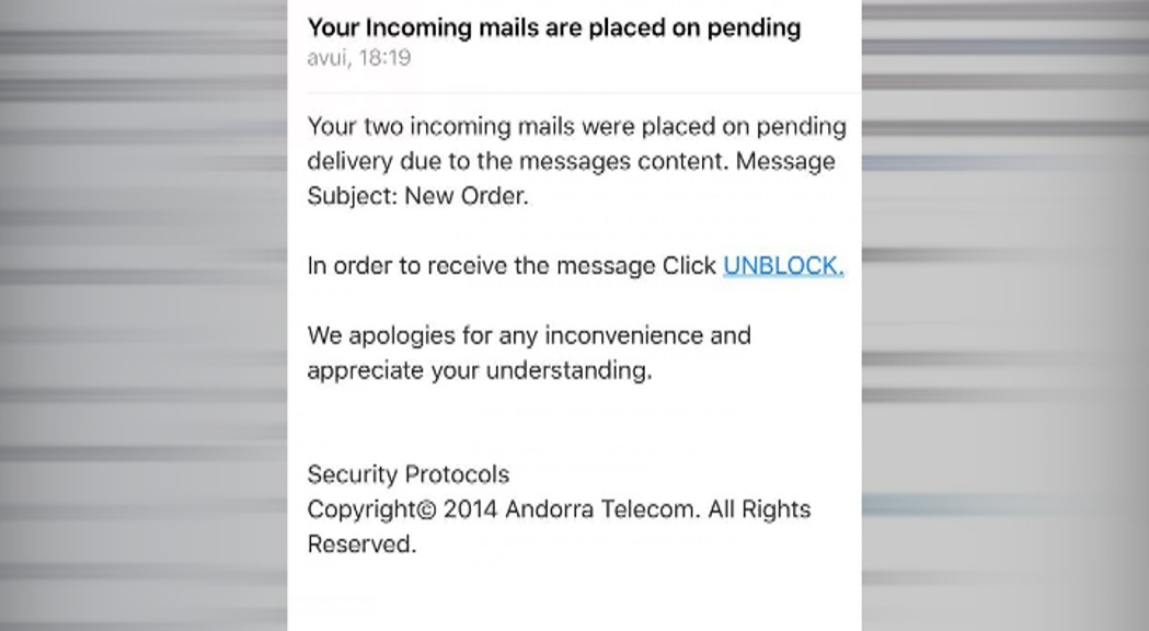 Andorra Telecom alerta d'un correu electrònic fals per captar mots clau dels usuaris dels correus.ad