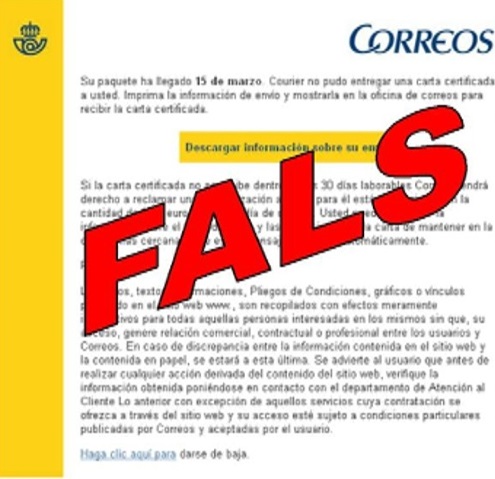 La policia alerta d'una estafa a través de falsos correus electrònics en nom de Correus espanyols