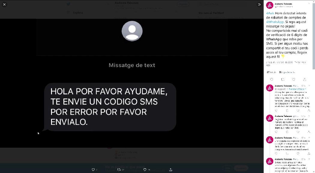 Andorra Telecom alerta d'intents de robatori de comptes de WhatsApp