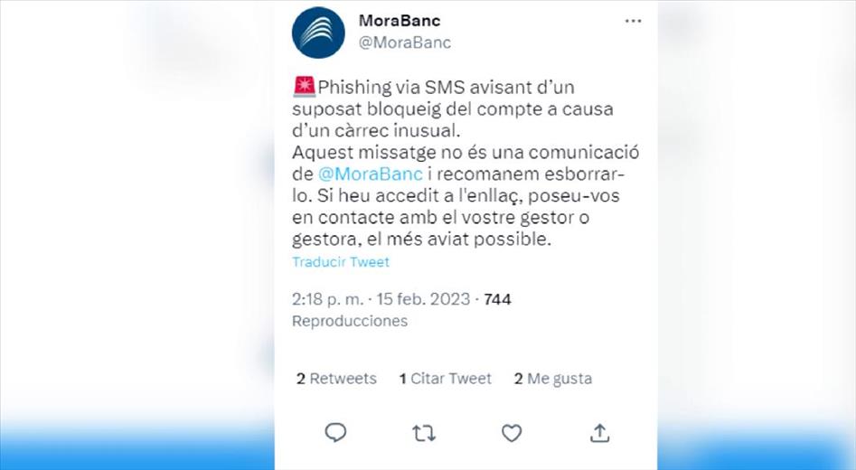 MoraBanc ha llançat una alerta davant un no