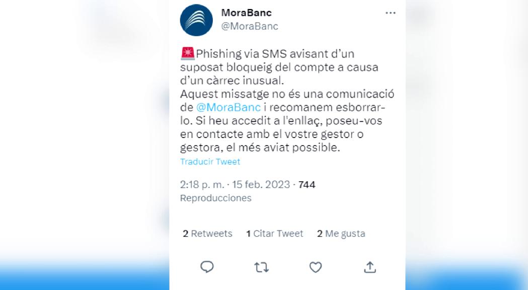 MoraBanc ha llançat una alerta davant un no