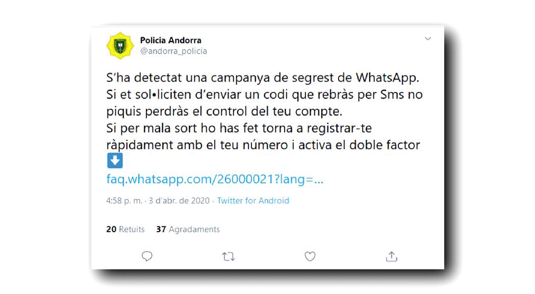 La policia alerta sobre una campanya de segrest de Whatsapp a tra