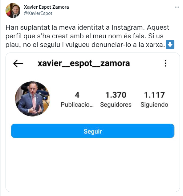 Xavier Espot ha denunciat a través del seu compte de 